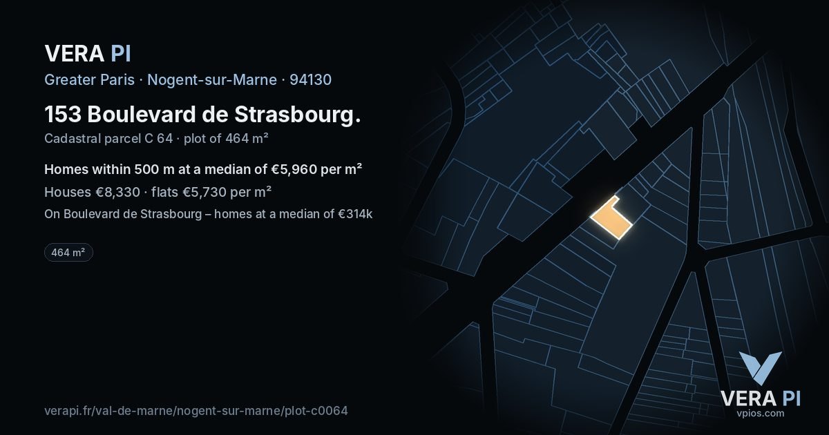 153 Boulevard de Strasbourg, Nogent-sur-Marne at night – the plot lit, the parcels around coloured by the prices near them