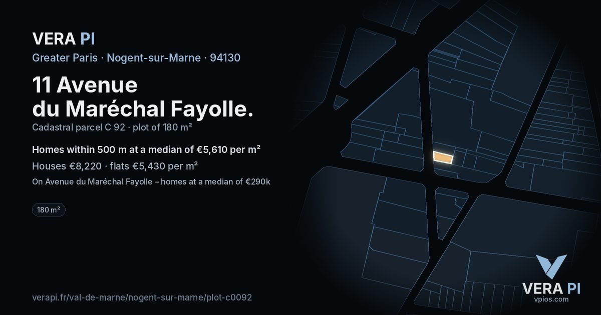 11 Avenue du Maréchal Fayolle, Nogent-sur-Marne at night – the plot lit, the parcels around coloured by the prices near them