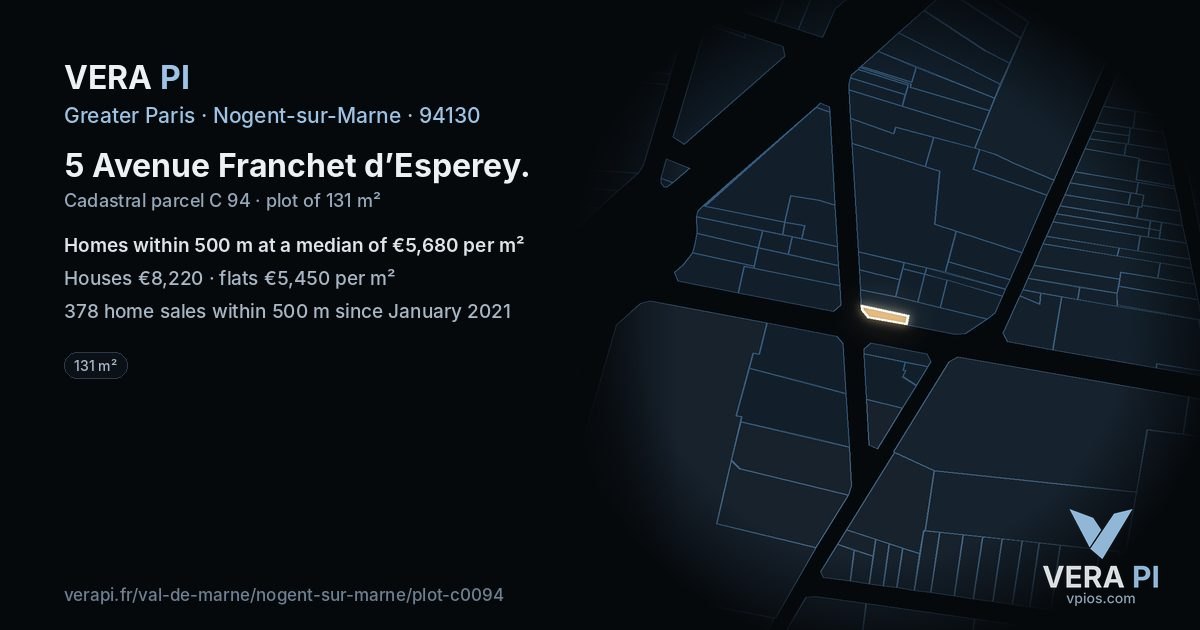 5 Avenue Franchet d’Esperey, Nogent-sur-Marne at night – the plot lit, the parcels around coloured by the prices near them