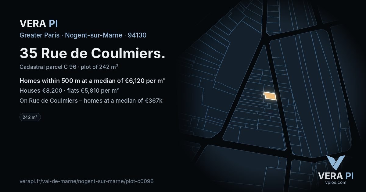 35 Rue de Coulmiers, Nogent-sur-Marne at night – the plot lit, the parcels around coloured by the prices near them