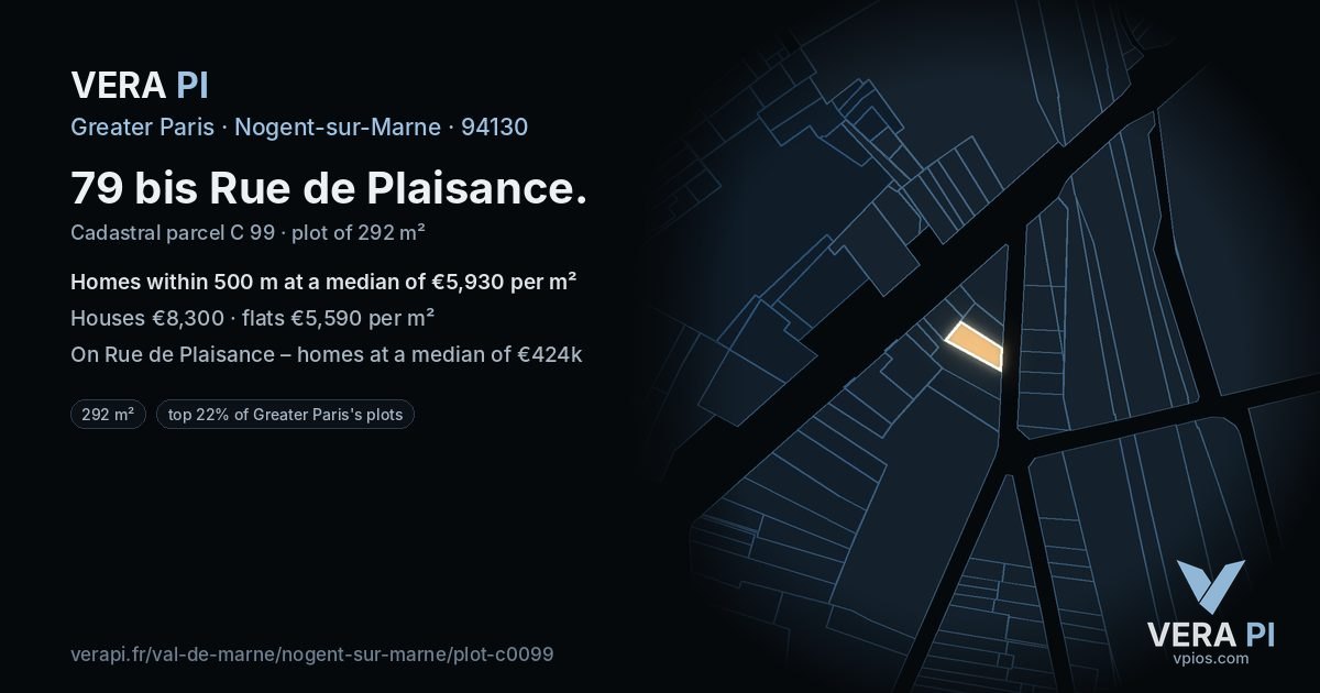 79 bis Rue de Plaisance, Nogent-sur-Marne at night – the plot lit, the parcels around coloured by the prices near them