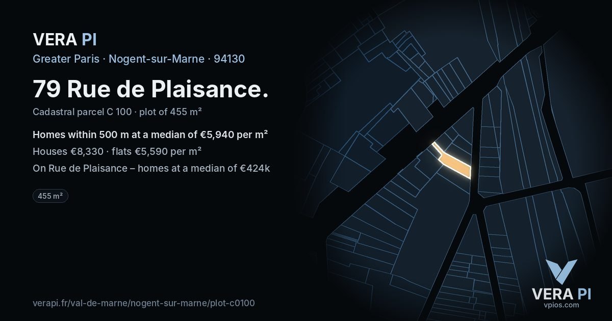 79 Rue de Plaisance, Nogent-sur-Marne at night – the plot lit, the parcels around coloured by the prices near them