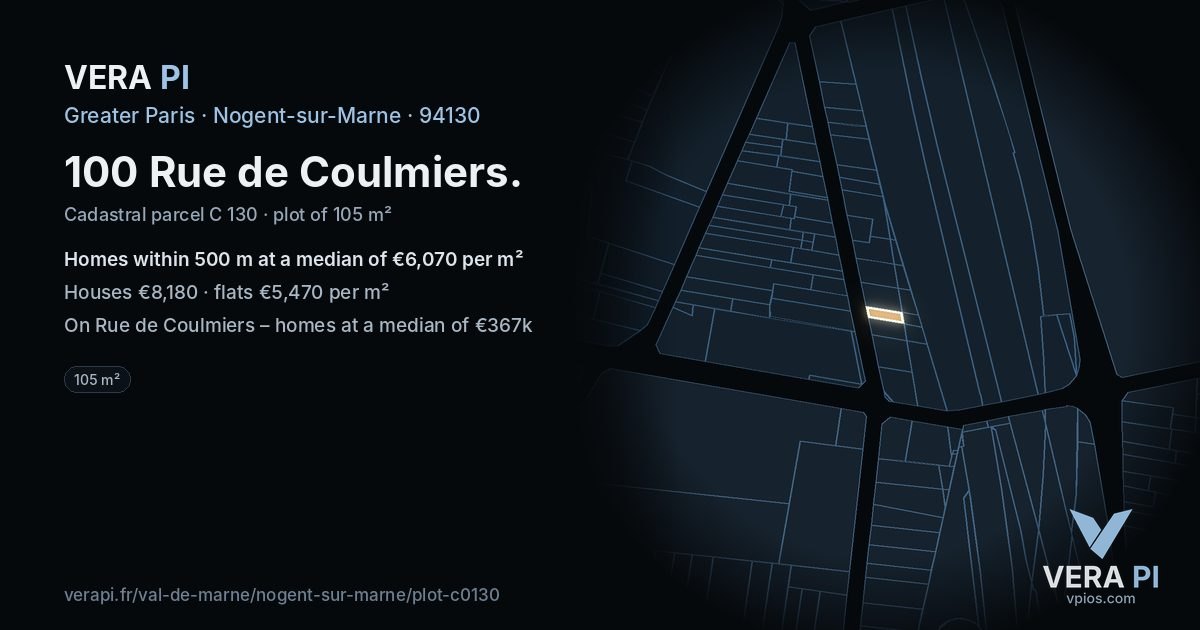 100 Rue de Coulmiers, Nogent-sur-Marne at night – the plot lit, the parcels around coloured by the prices near them