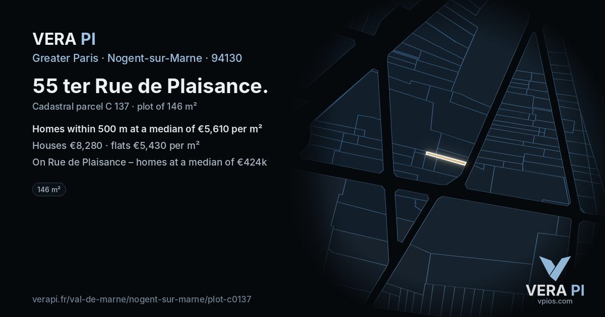 55 ter Rue de Plaisance, Nogent-sur-Marne at night – the plot lit, the parcels around coloured by the prices near them
