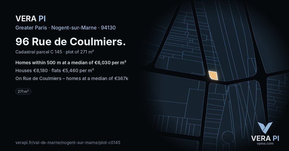 96 Rue de Coulmiers, Nogent-sur-Marne at night – the plot lit, the parcels around coloured by the prices near them