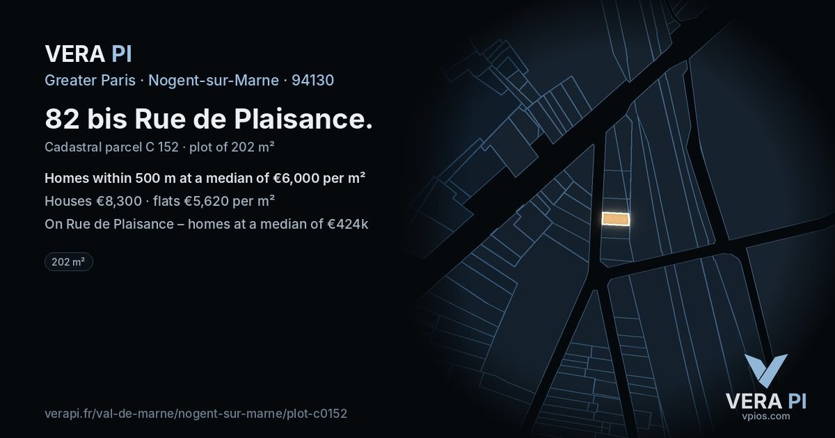 82 bis Rue de Plaisance, Nogent-sur-Marne at night – the plot lit, the parcels around coloured by the prices near them