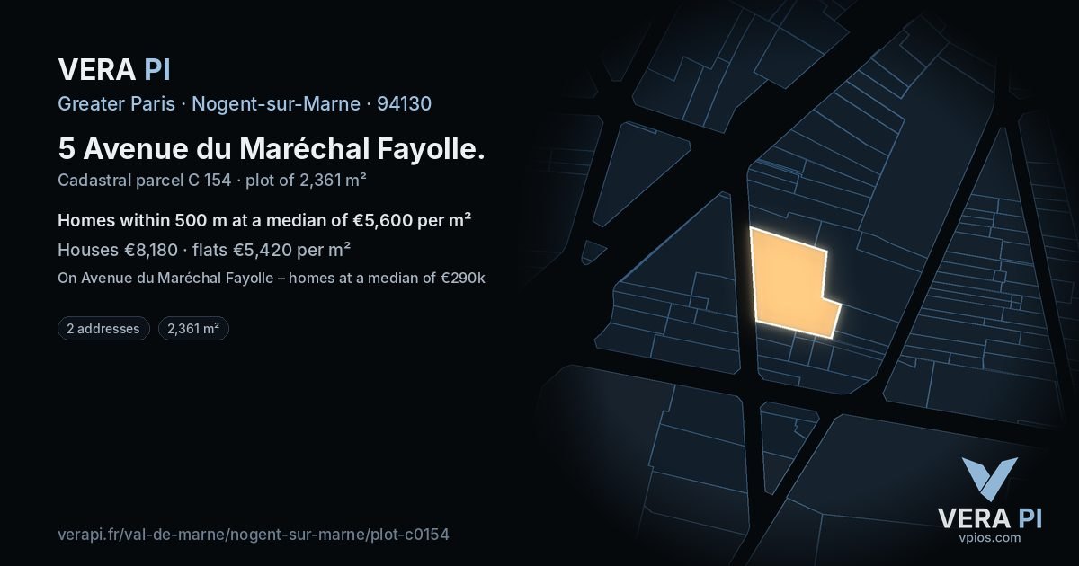 5 Avenue du Maréchal Fayolle, Nogent-sur-Marne at night – the plot lit, the parcels around coloured by the prices near them
