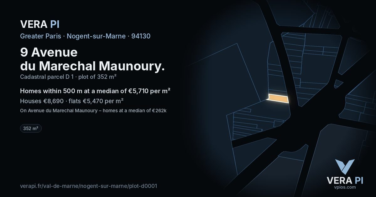9 Avenue du Marechal Maunoury, Nogent-sur-Marne at night – the plot lit, the parcels around coloured by the prices near them