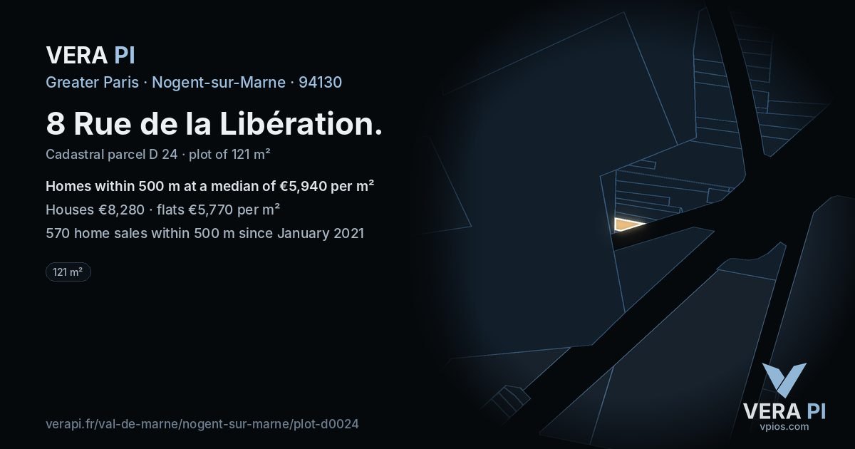 8 Rue de la Libération, Nogent-sur-Marne at night – the plot lit, the parcels around coloured by the prices near them