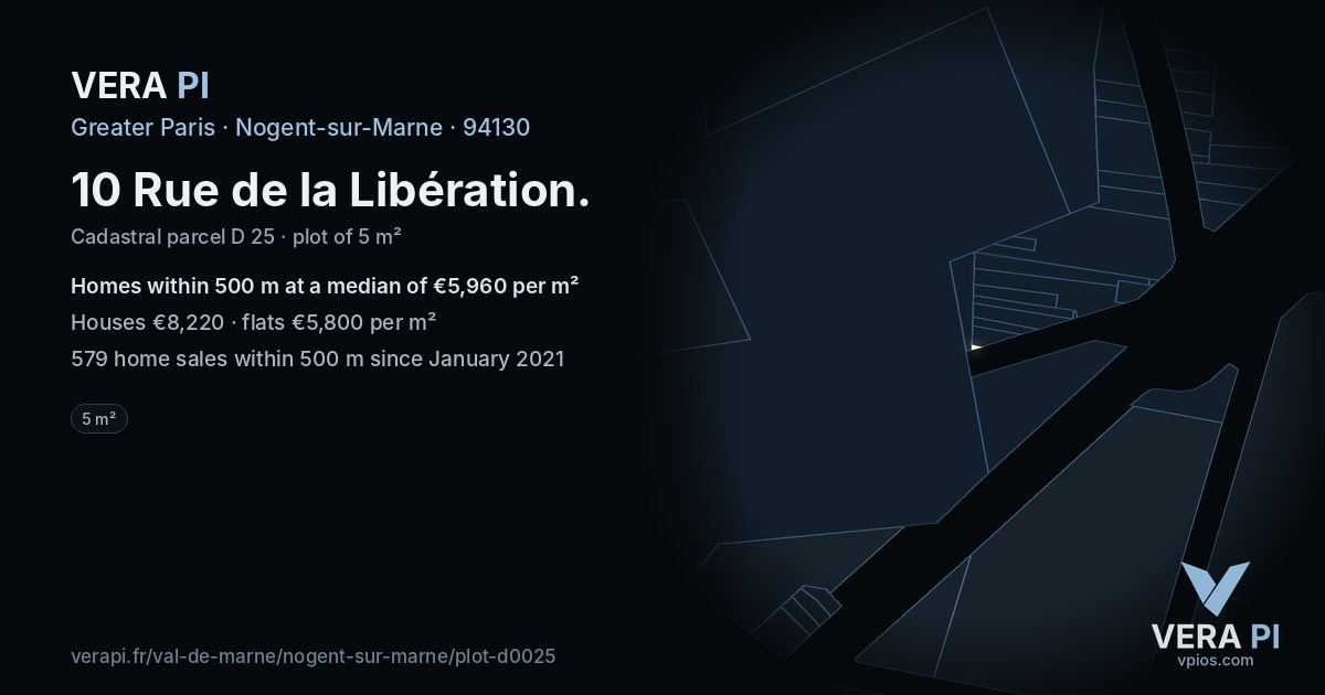 10 Rue de la Libération, Nogent-sur-Marne at night – the plot lit, the parcels around coloured by the prices near them
