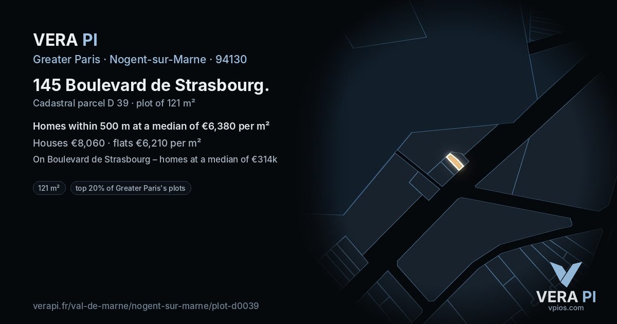 145 Boulevard de Strasbourg, Nogent-sur-Marne at night – the plot lit, the parcels around coloured by the prices near them