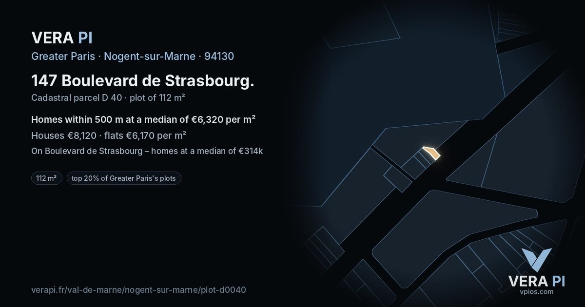 147 Boulevard de Strasbourg, Nogent-sur-Marne at night – the plot lit, the parcels around coloured by the prices near them