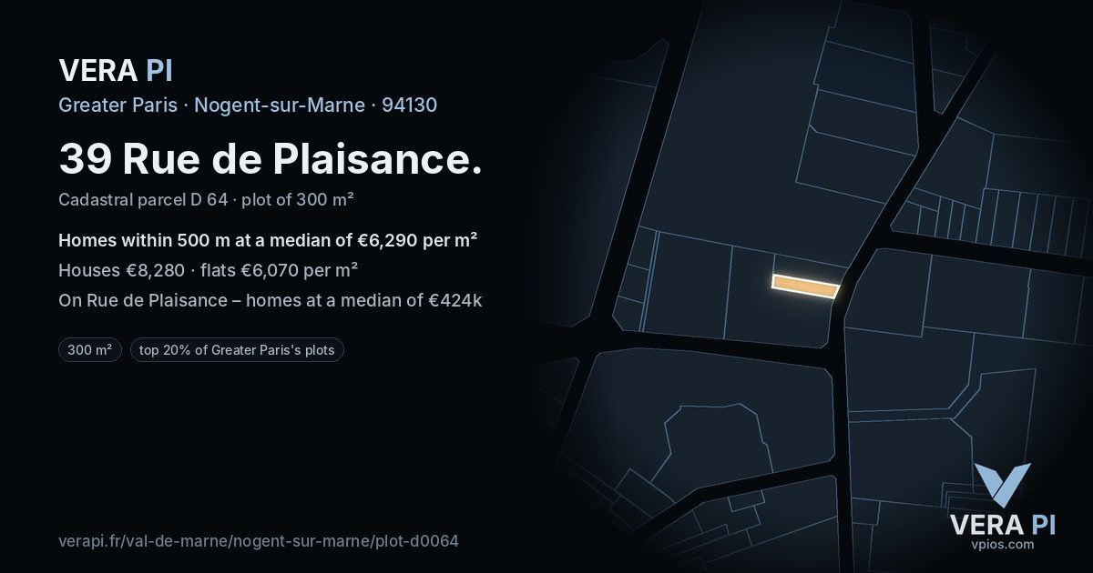 39 Rue de Plaisance, Nogent-sur-Marne at night – the plot lit, the parcels around coloured by the prices near them