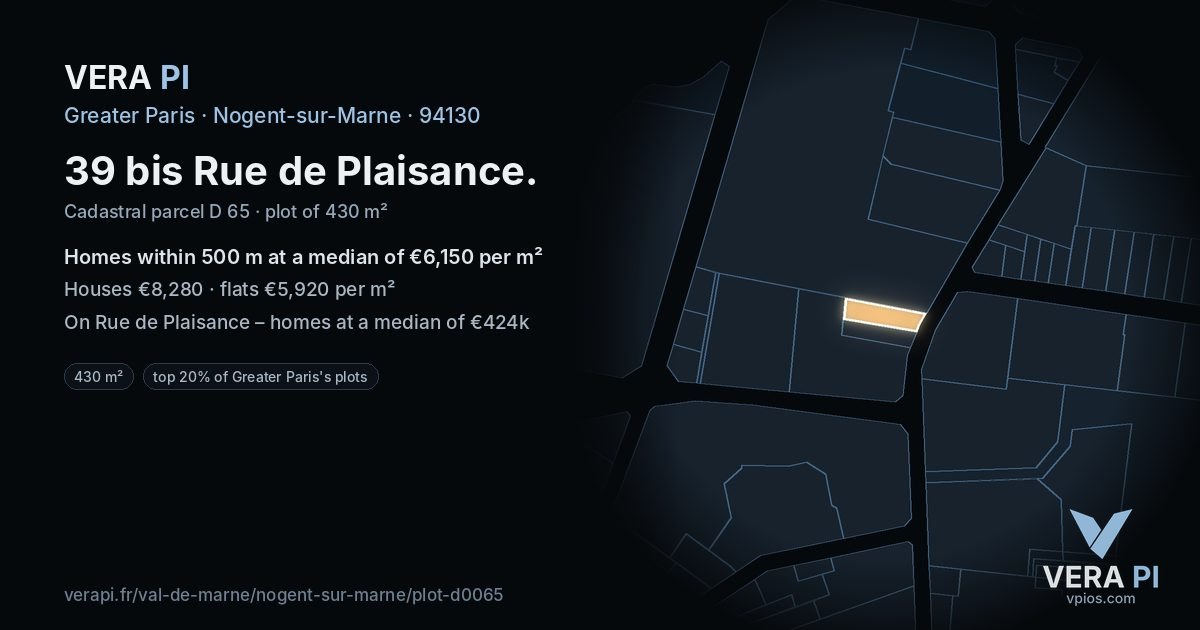 39 bis Rue de Plaisance, Nogent-sur-Marne at night – the plot lit, the parcels around coloured by the prices near them