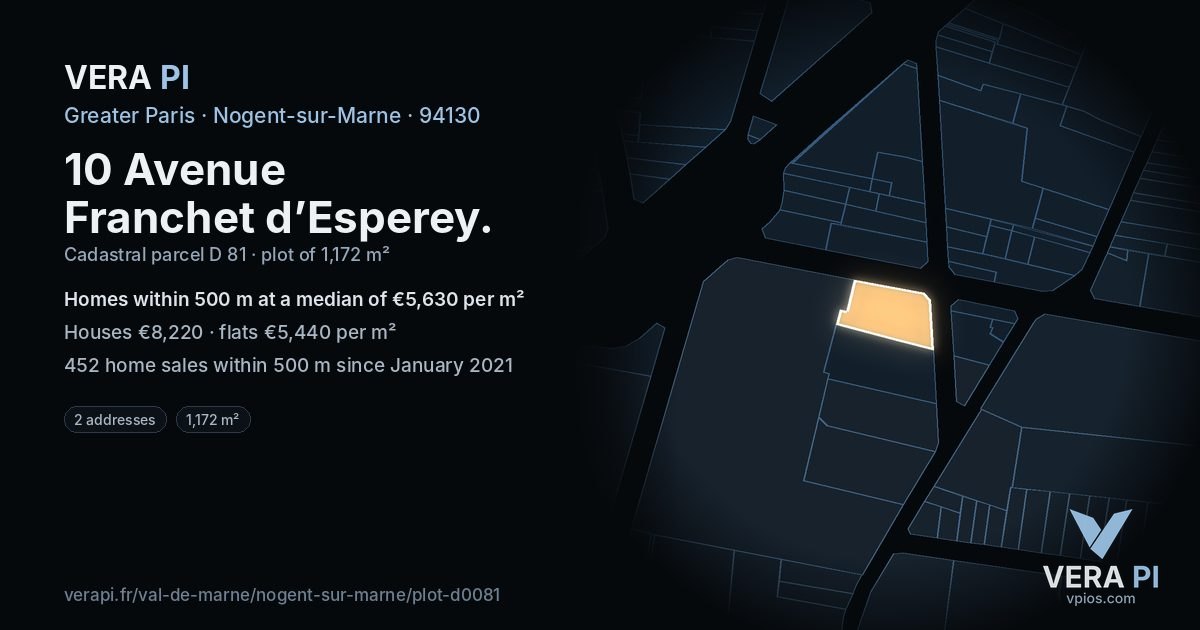 10 Avenue Franchet d’Esperey, Nogent-sur-Marne at night – the plot lit, the parcels around coloured by the prices near them
