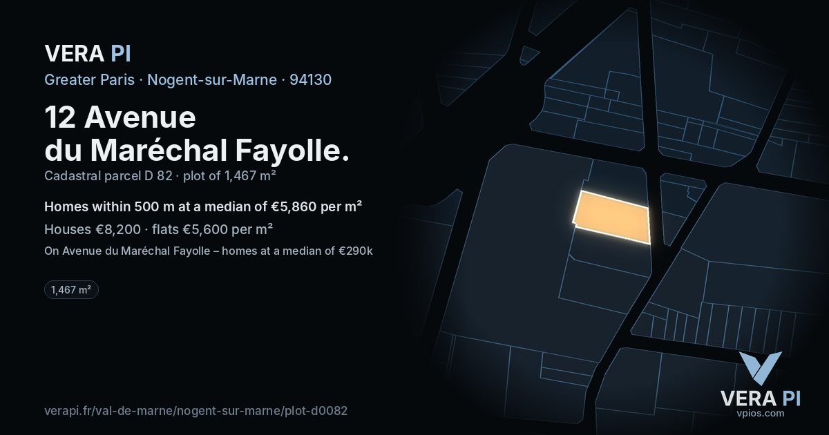 12 Avenue du Maréchal Fayolle, Nogent-sur-Marne at night – the plot lit, the parcels around coloured by the prices near them