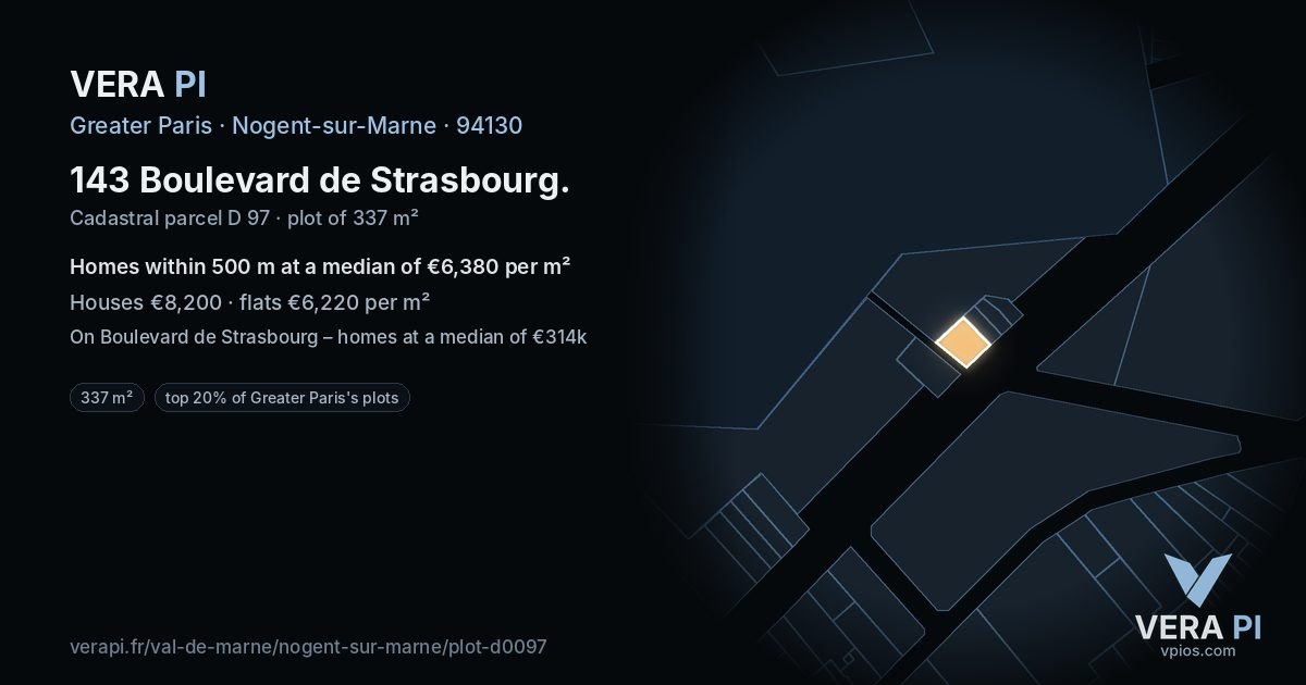 143 Boulevard de Strasbourg, Nogent-sur-Marne at night – the plot lit, the parcels around coloured by the prices near them