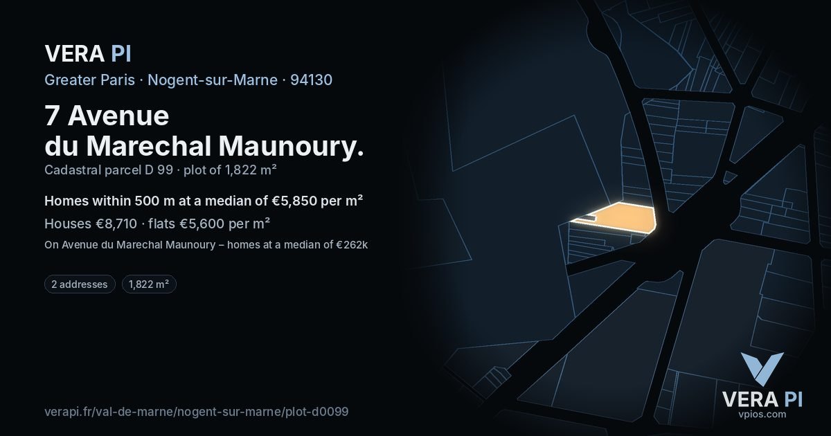 7 Avenue du Marechal Maunoury, Nogent-sur-Marne at night – the plot lit, the parcels around coloured by the prices near them