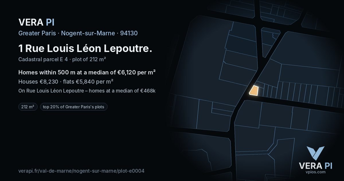 1 Rue Louis Léon Lepoutre, Nogent-sur-Marne at night – the plot lit, the parcels around coloured by the prices near them
