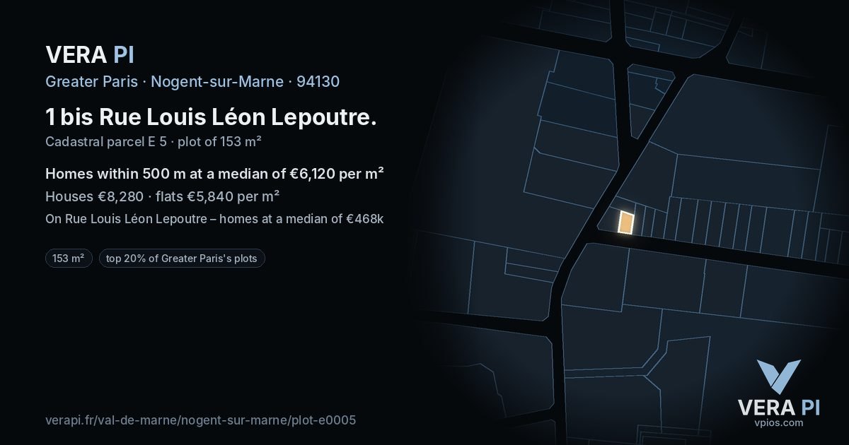 1 bis Rue Louis Léon Lepoutre, Nogent-sur-Marne at night – the plot lit, the parcels around coloured by the prices near them