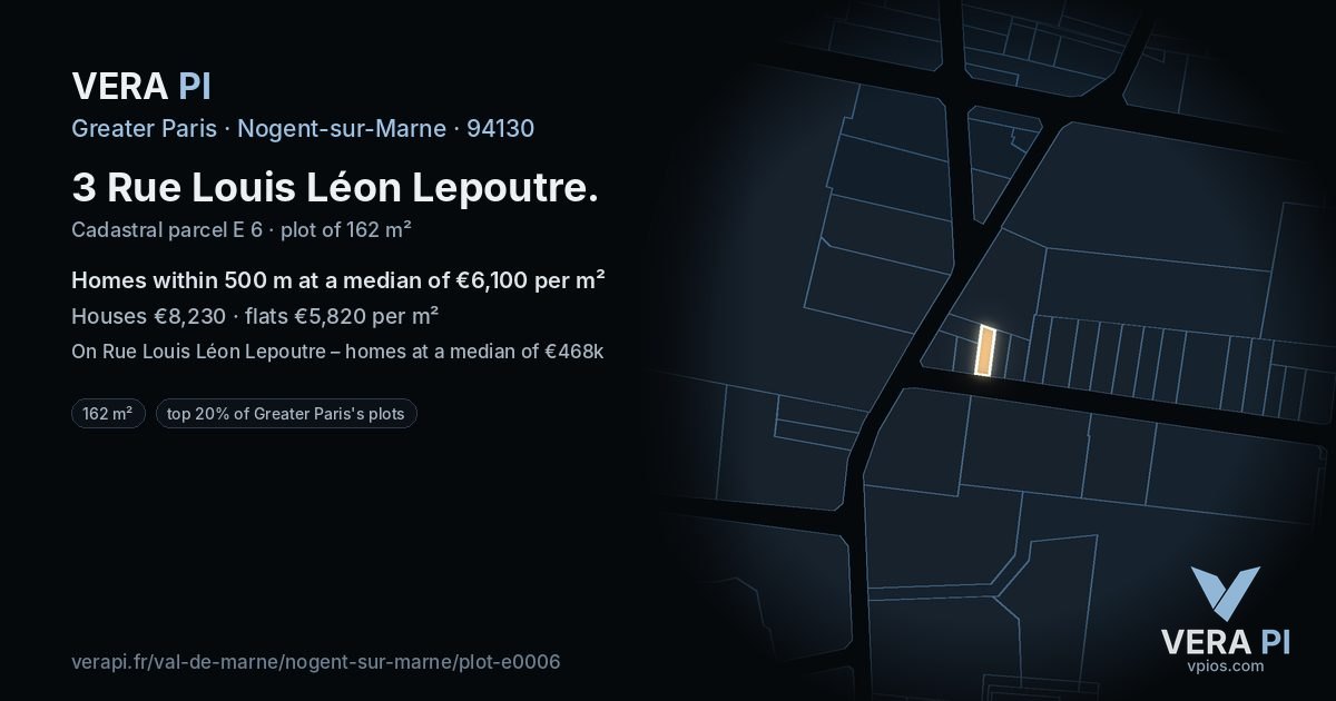 3 Rue Louis Léon Lepoutre, Nogent-sur-Marne at night – the plot lit, the parcels around coloured by the prices near them