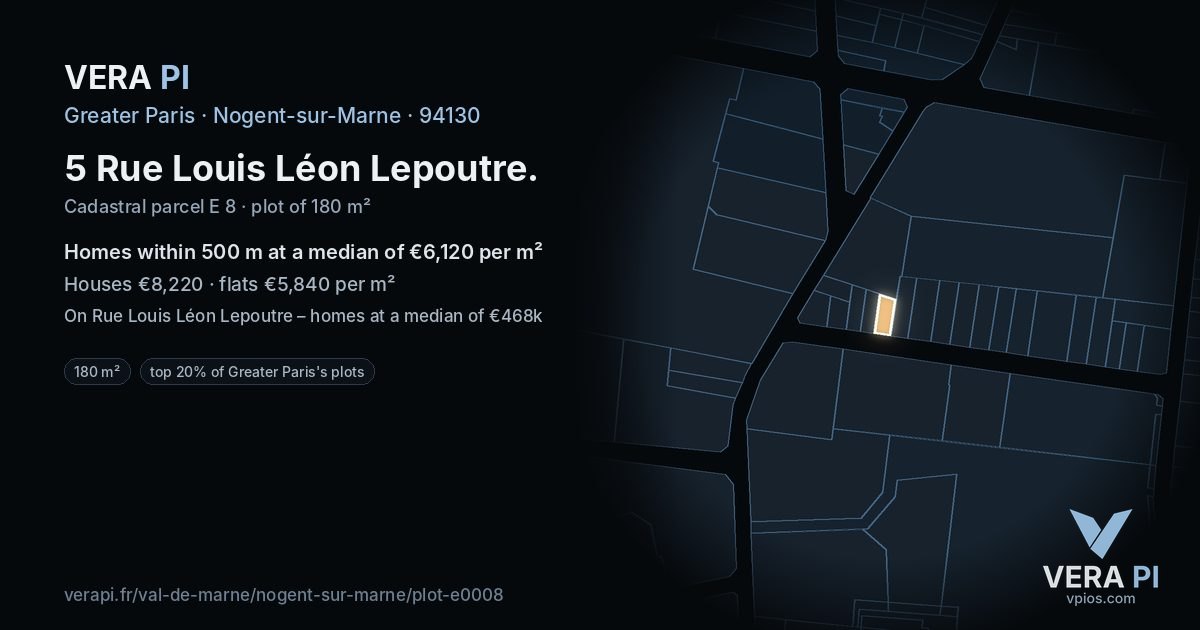 5 Rue Louis Léon Lepoutre, Nogent-sur-Marne at night – the plot lit, the parcels around coloured by the prices near them