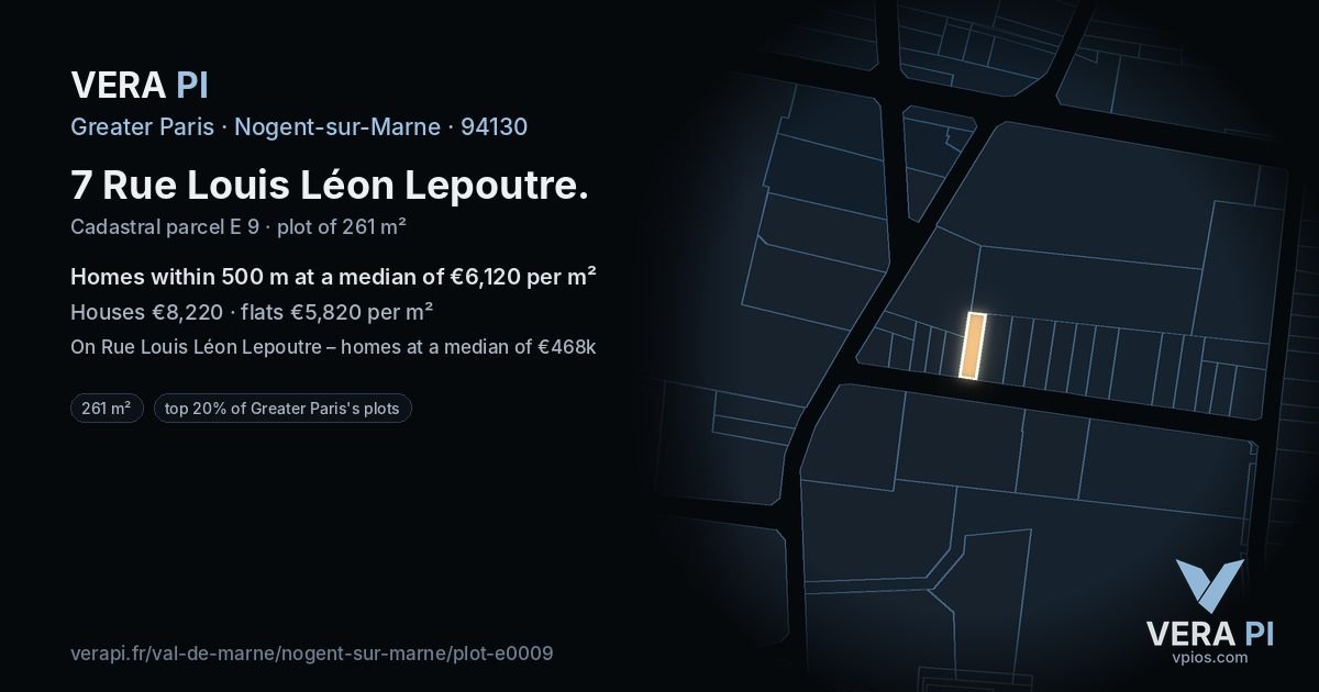 7 Rue Louis Léon Lepoutre, Nogent-sur-Marne at night – the plot lit, the parcels around coloured by the prices near them