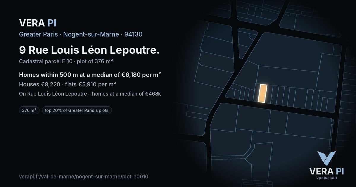 9 Rue Louis Léon Lepoutre, Nogent-sur-Marne at night – the plot lit, the parcels around coloured by the prices near them