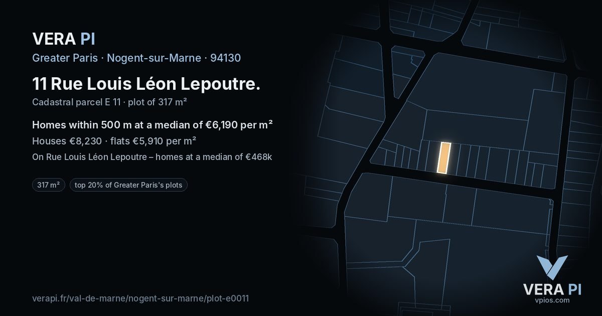 11 Rue Louis Léon Lepoutre, Nogent-sur-Marne at night – the plot lit, the parcels around coloured by the prices near them