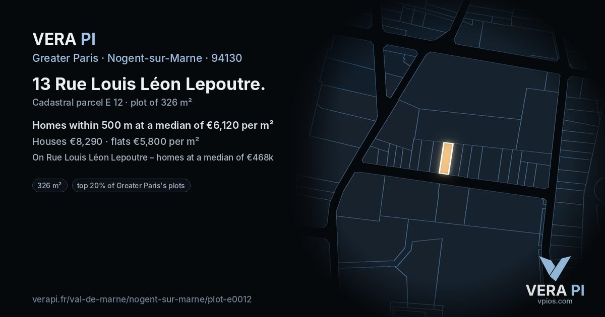 13 Rue Louis Léon Lepoutre, Nogent-sur-Marne at night – the plot lit, the parcels around coloured by the prices near them