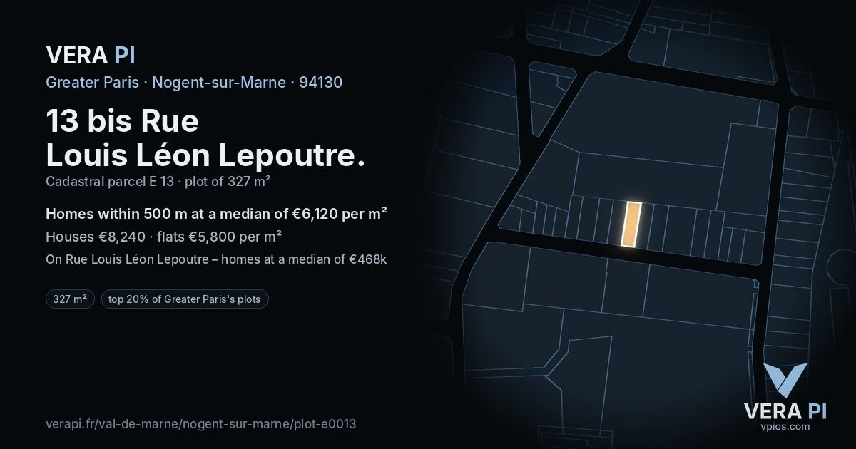 13 bis Rue Louis Léon Lepoutre, Nogent-sur-Marne at night – the plot lit, the parcels around coloured by the prices near them