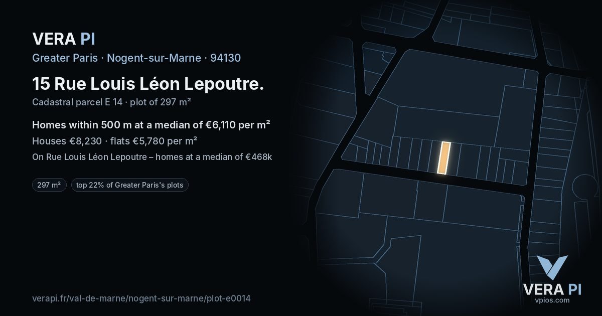 15 Rue Louis Léon Lepoutre, Nogent-sur-Marne at night – the plot lit, the parcels around coloured by the prices near them