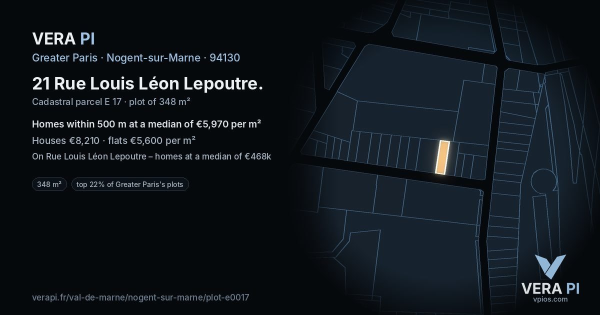 21 Rue Louis Léon Lepoutre, Nogent-sur-Marne at night – the plot lit, the parcels around coloured by the prices near them
