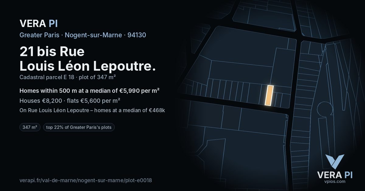 21 bis Rue Louis Léon Lepoutre, Nogent-sur-Marne at night – the plot lit, the parcels around coloured by the prices near them