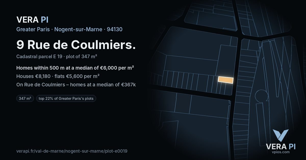 9 Rue de Coulmiers, Nogent-sur-Marne at night – the plot lit, the parcels around coloured by the prices near them