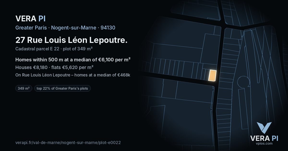 27 Rue Louis Léon Lepoutre, Nogent-sur-Marne at night – the plot lit, the parcels around coloured by the prices near them
