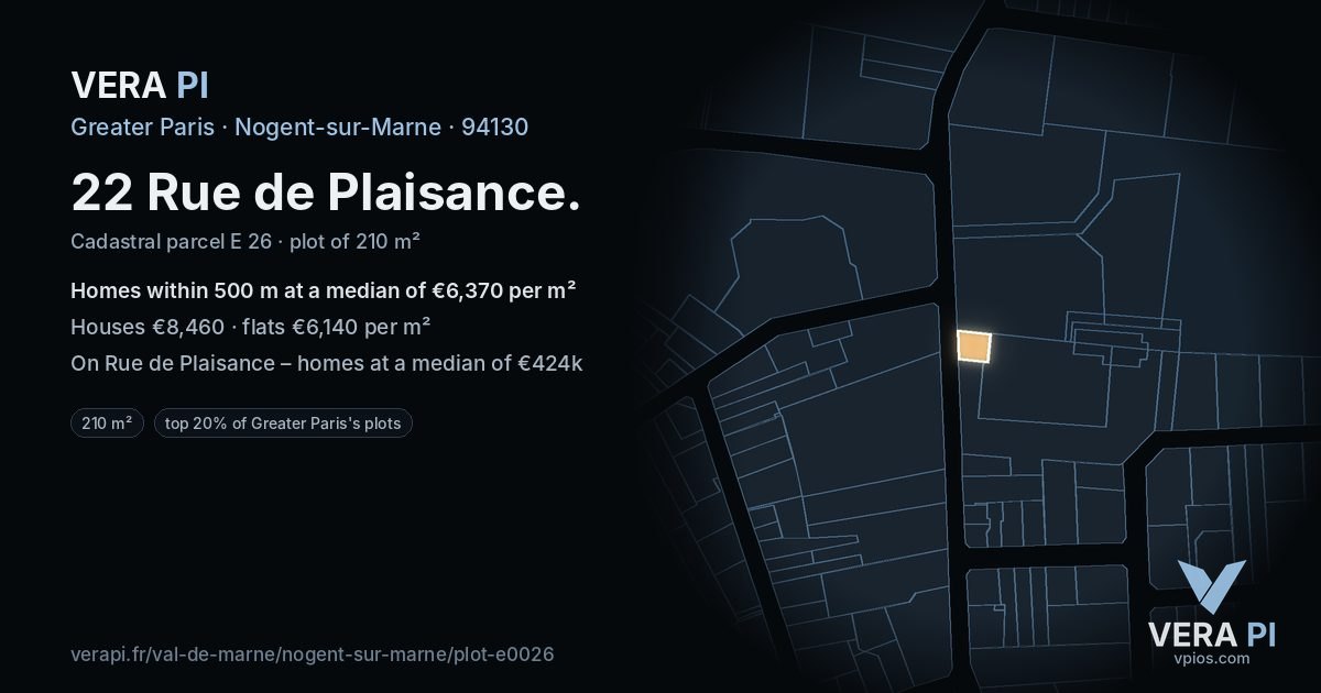 22 Rue de Plaisance, Nogent-sur-Marne at night – the plot lit, the parcels around coloured by the prices near them