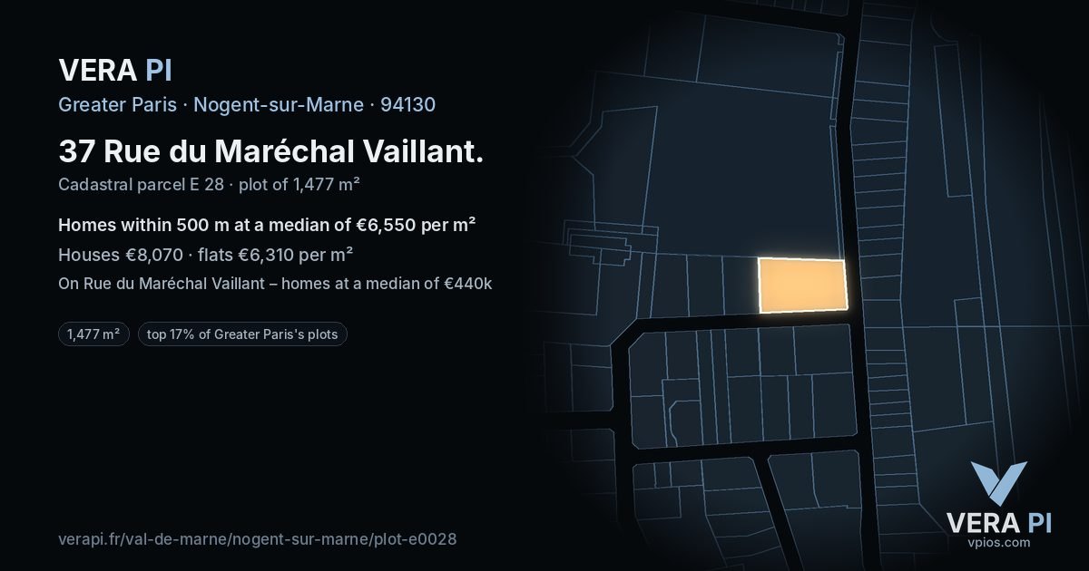 37 Rue du Maréchal Vaillant, Nogent-sur-Marne at night – the plot lit, the parcels around coloured by the prices near them