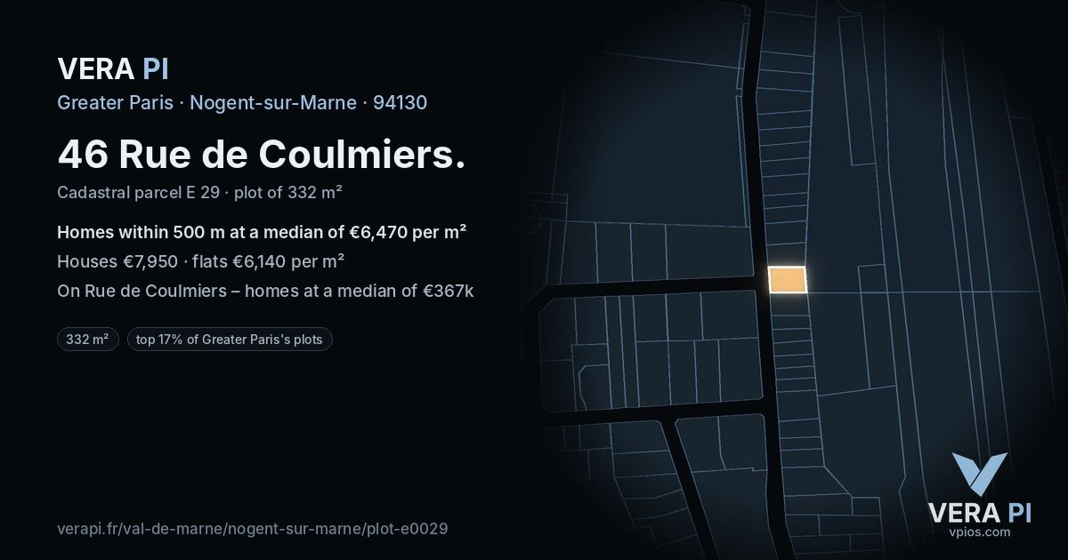 46 Rue de Coulmiers, Nogent-sur-Marne at night – the plot lit, the parcels around coloured by the prices near them