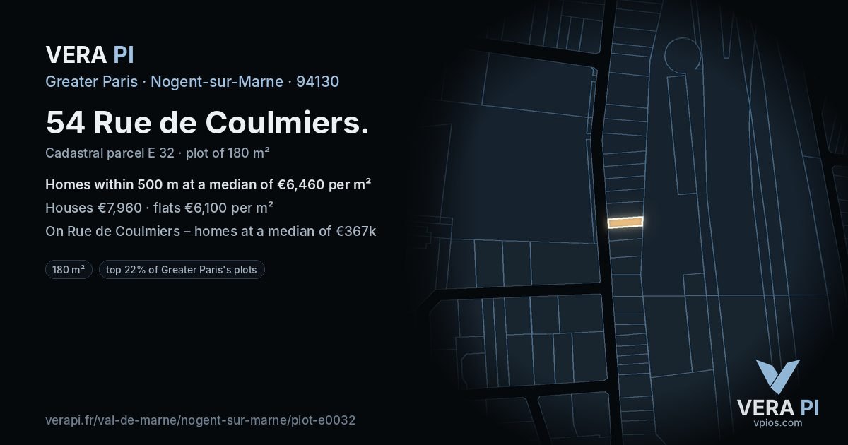 54 Rue de Coulmiers, Nogent-sur-Marne at night – the plot lit, the parcels around coloured by the prices near them