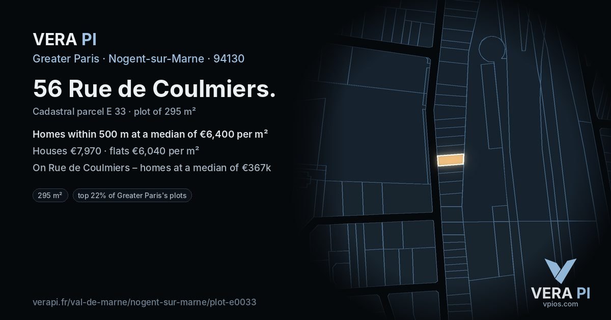 56 Rue de Coulmiers, Nogent-sur-Marne at night – the plot lit, the parcels around coloured by the prices near them