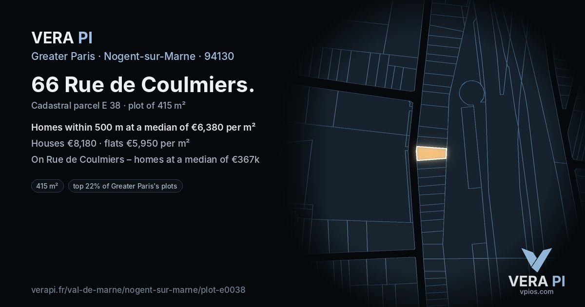 66 Rue de Coulmiers, Nogent-sur-Marne at night – the plot lit, the parcels around coloured by the prices near them