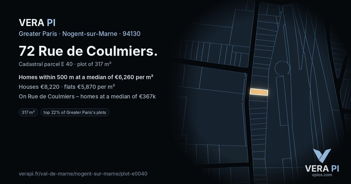 72 Rue de Coulmiers, Nogent-sur-Marne at night – the plot lit, the parcels around coloured by the prices near them