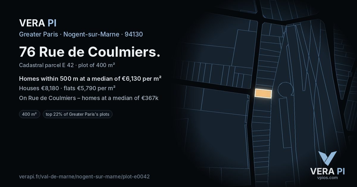 76 Rue de Coulmiers, Nogent-sur-Marne at night – the plot lit, the parcels around coloured by the prices near them
