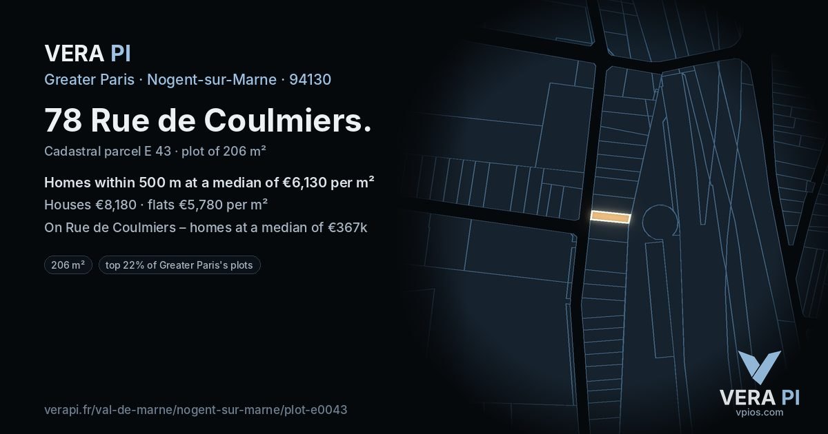 78 Rue de Coulmiers, Nogent-sur-Marne at night – the plot lit, the parcels around coloured by the prices near them