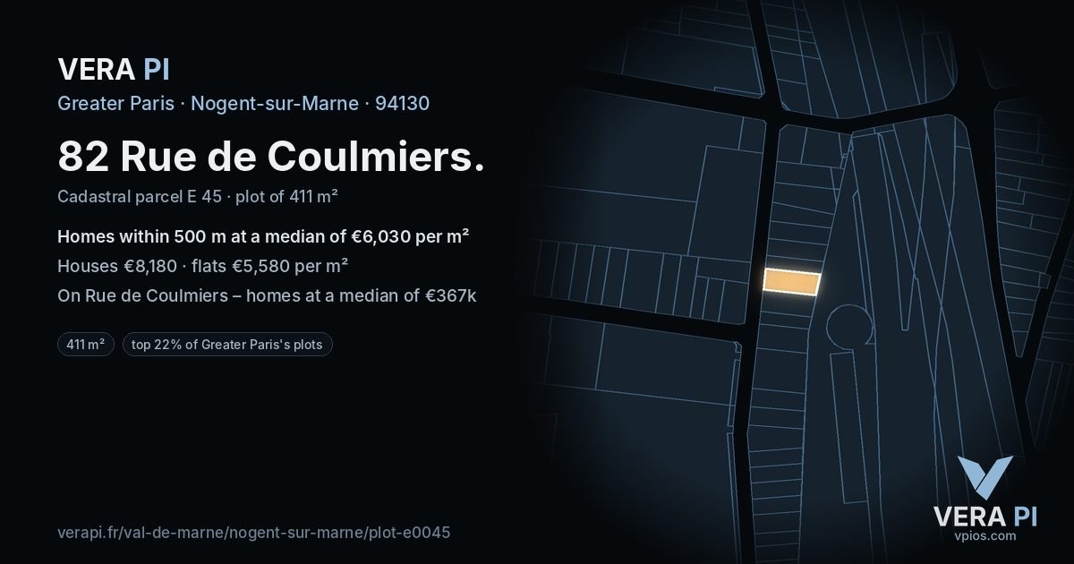 82 Rue de Coulmiers, Nogent-sur-Marne at night – the plot lit, the parcels around coloured by the prices near them