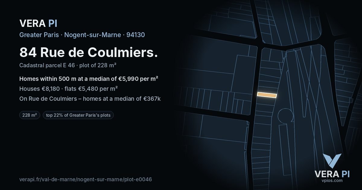 84 Rue de Coulmiers, Nogent-sur-Marne at night – the plot lit, the parcels around coloured by the prices near them
