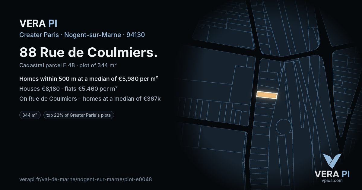 88 Rue de Coulmiers, Nogent-sur-Marne at night – the plot lit, the parcels around coloured by the prices near them