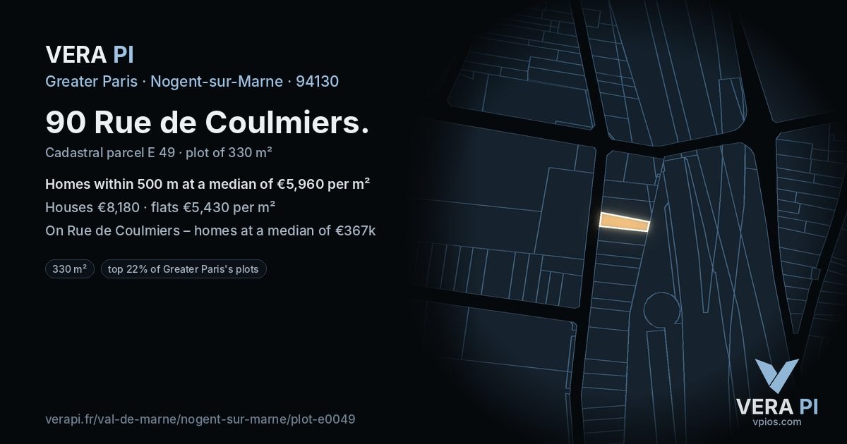 90 Rue de Coulmiers, Nogent-sur-Marne at night – the plot lit, the parcels around coloured by the prices near them