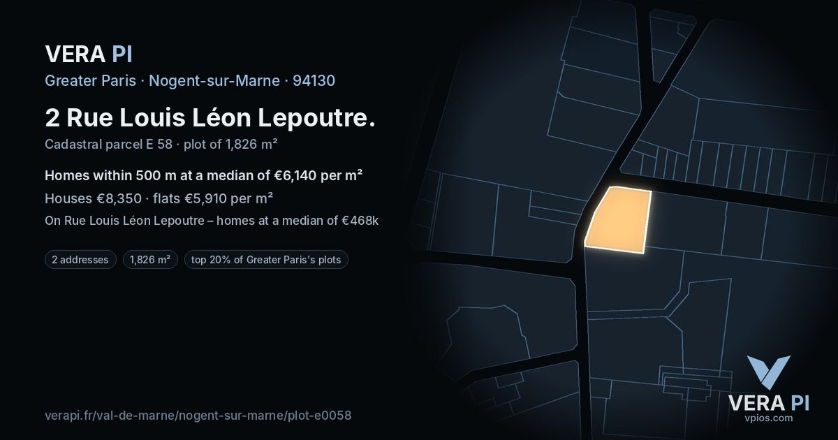 2 Rue Louis Léon Lepoutre, Nogent-sur-Marne at night – the plot lit, the parcels around coloured by the prices near them